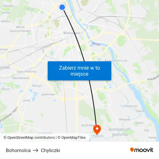Bohomolca to Chyliczki map
