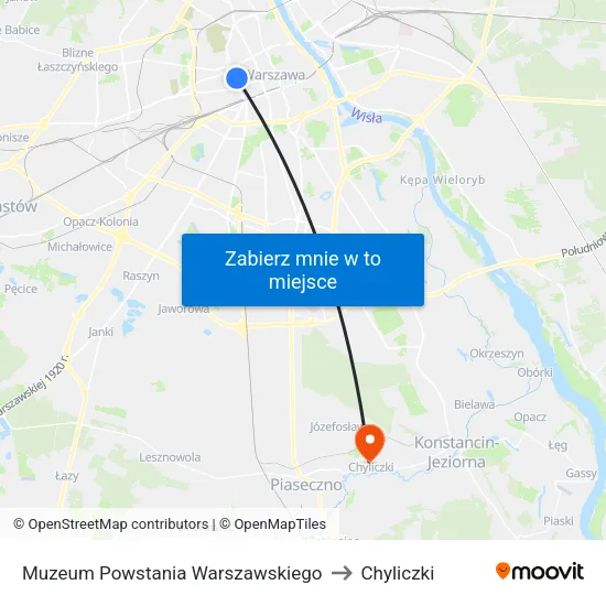 Muzeum Powstania Warszawskiego to Chyliczki map