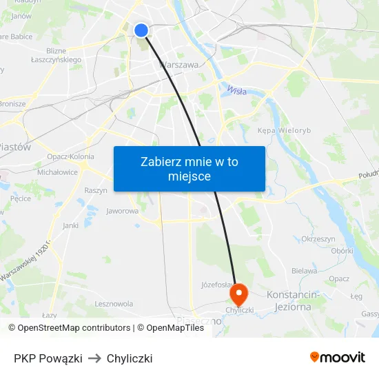 PKP Powązki to Chyliczki map