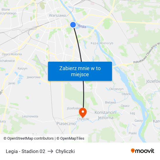 Legia - Stadion 02 to Chyliczki map