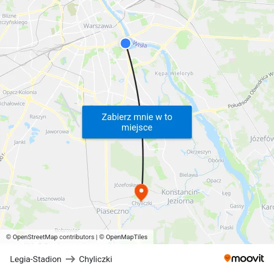 Legia - Stadion to Chyliczki map