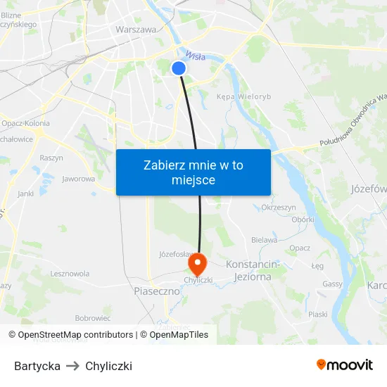 Bartycka to Chyliczki map