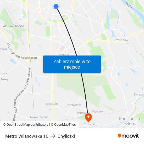 Metro Wilanowska 10 to Chyliczki map