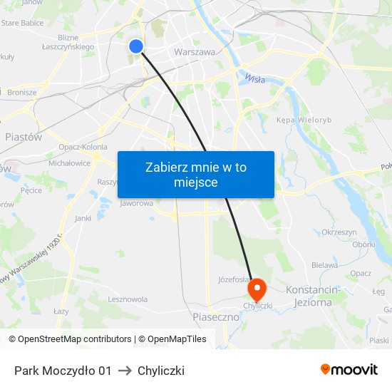 Park Moczydło to Chyliczki map