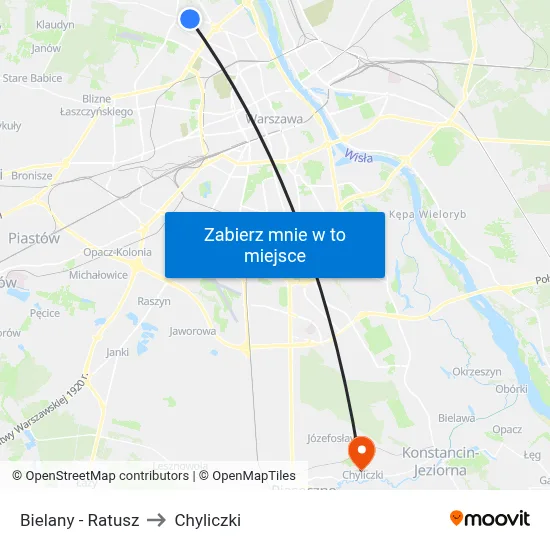 Bielany - Ratusz to Chyliczki map