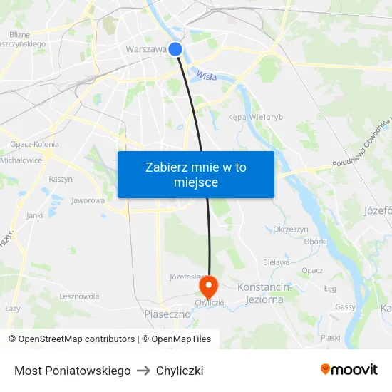 Most Poniatowskiego to Chyliczki map