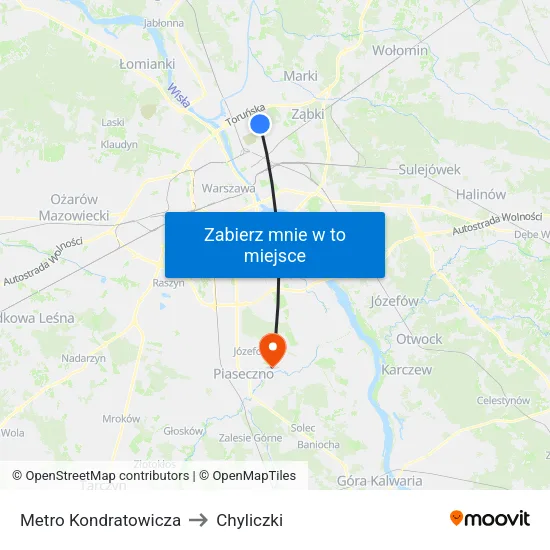 Metro Kondratowicza to Chyliczki map