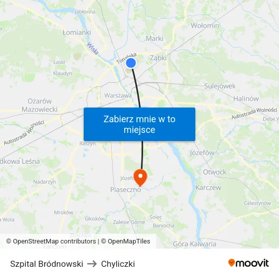 Szpital Bródnowski to Chyliczki map