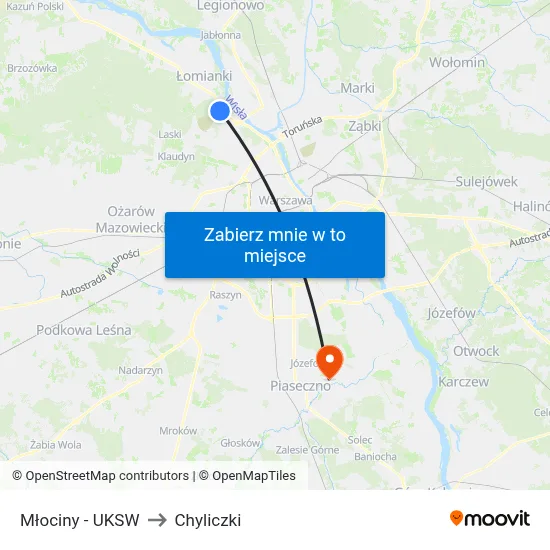 Młociny - UKSW to Chyliczki map