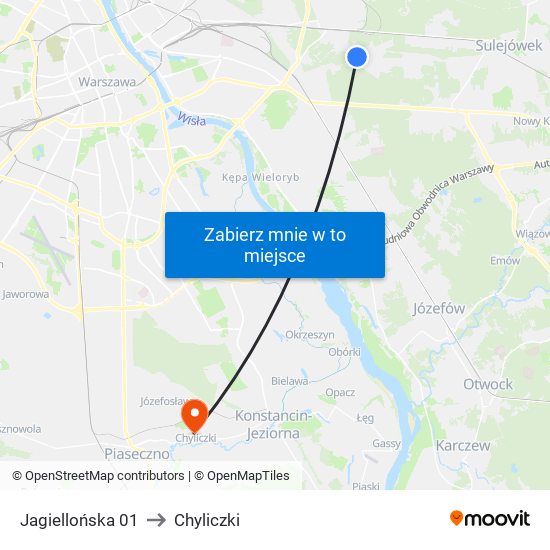 Jagiellońska 01 to Chyliczki map