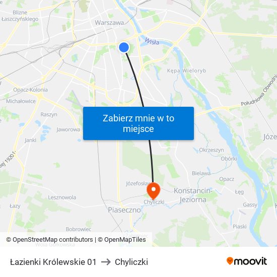 Łazienki Królewskie to Chyliczki map