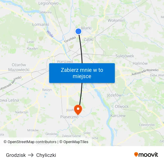 Grodzisk to Chyliczki map