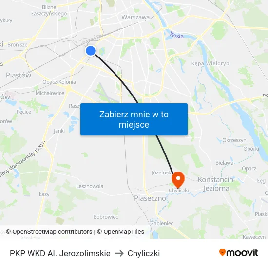 PKP WKD Al. Jerozolimskie to Chyliczki map