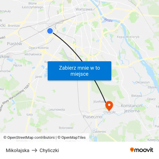 Mikołajska to Chyliczki map