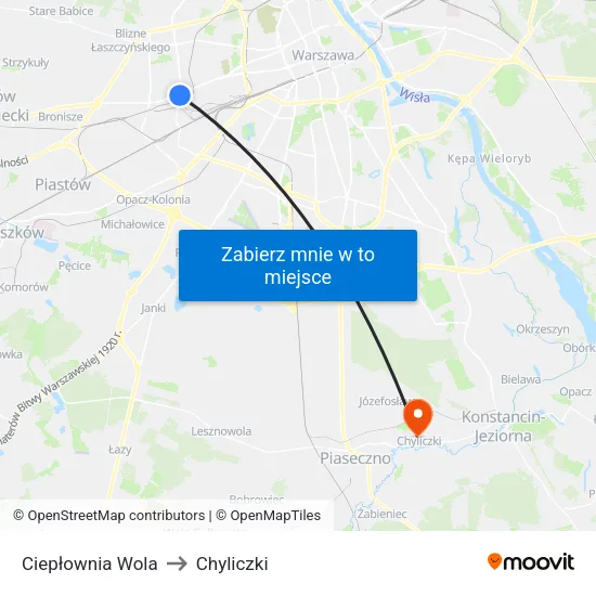 Ciepłownia Wola to Chyliczki map