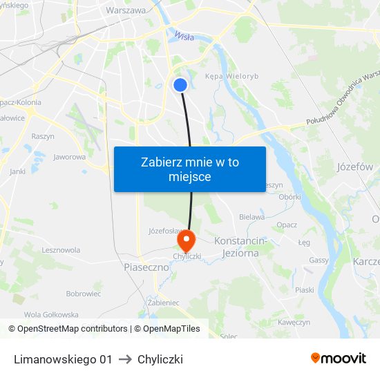 Limanowskiego 01 to Chyliczki map