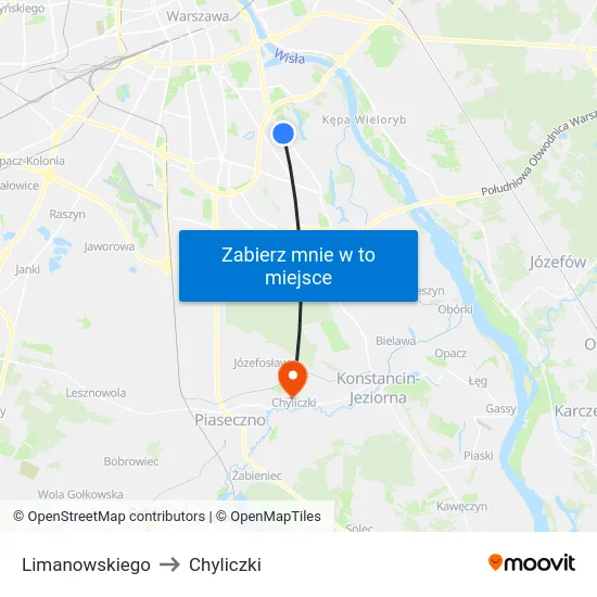 Limanowskiego to Chyliczki map