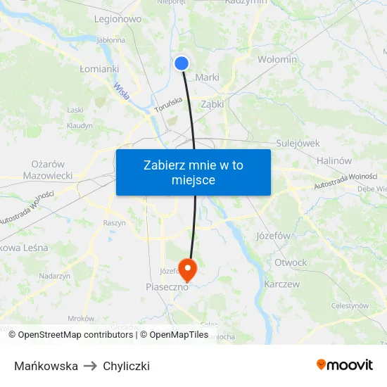 Mańkowska to Chyliczki map