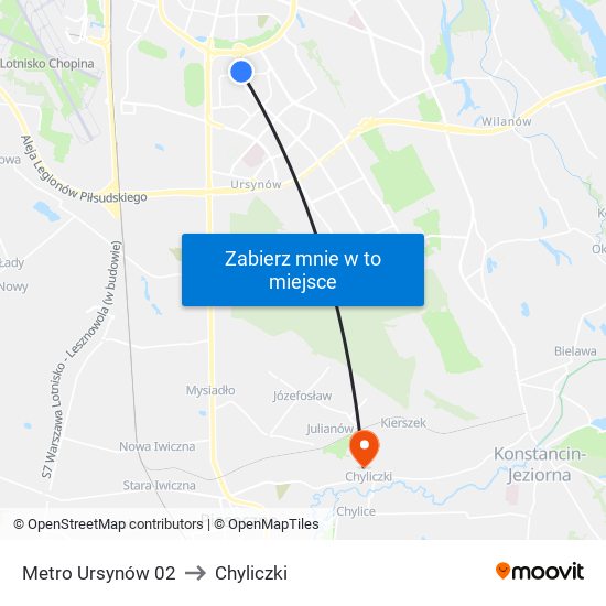 Metro Ursynów 02 to Chyliczki map