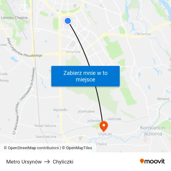 Metro Ursynów to Chyliczki map