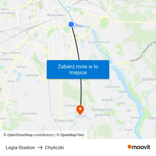 Legia - Stadion to Chyliczki map