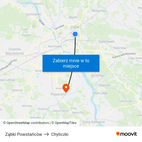 Ząbki Powstańców to Chyliczki map