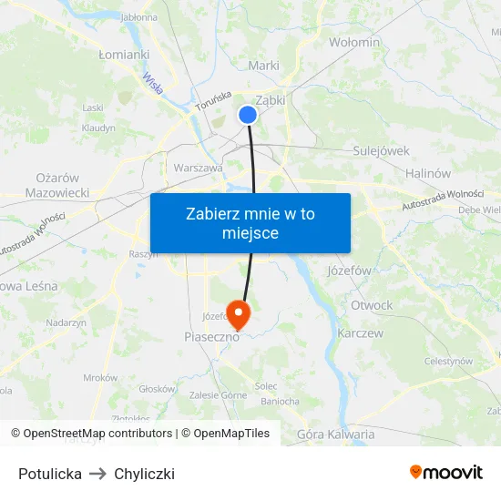 Potulicka to Chyliczki map