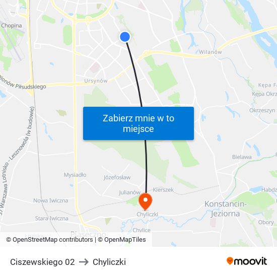 Ciszewskiego 02 to Chyliczki map