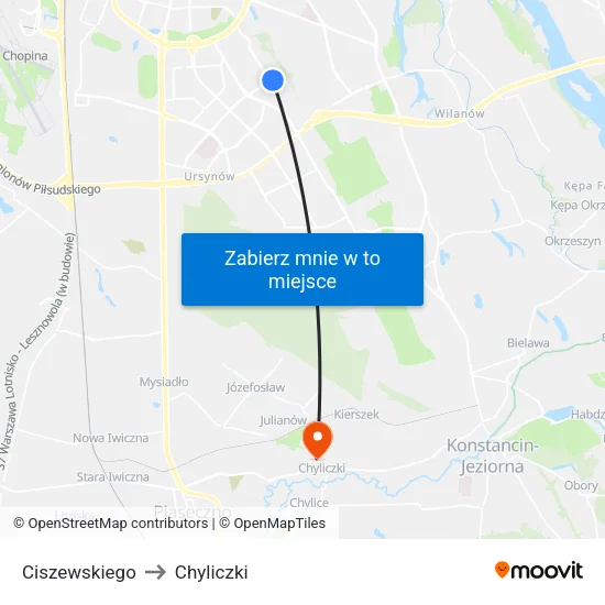 Ciszewskiego to Chyliczki map
