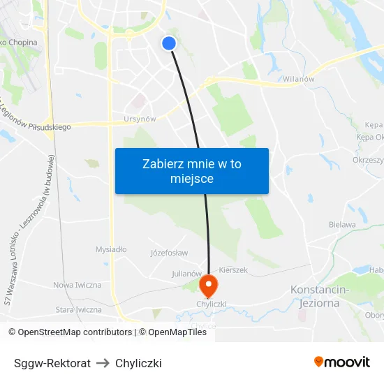 SGGW - Rektorat to Chyliczki map