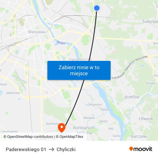 Paderewskiego 01 to Chyliczki map