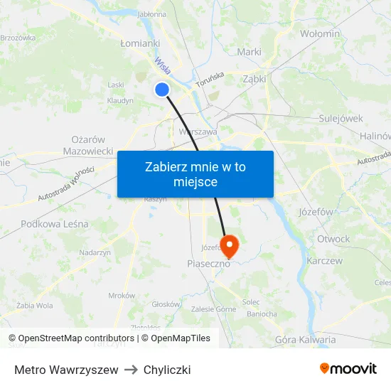 Metro Wawrzyszew to Chyliczki map
