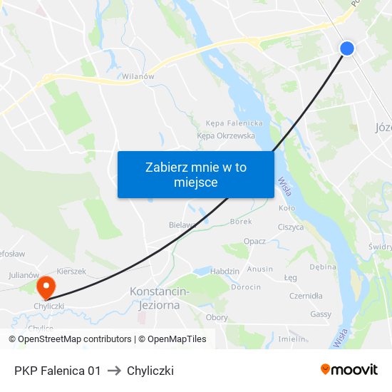 PKP Falenica 01 to Chyliczki map