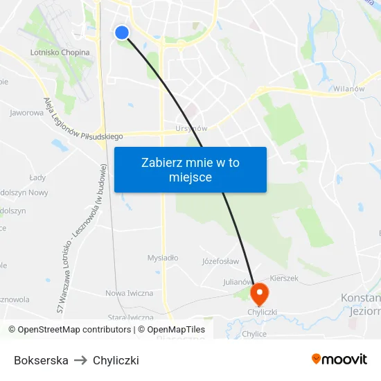 Bokserska to Chyliczki map