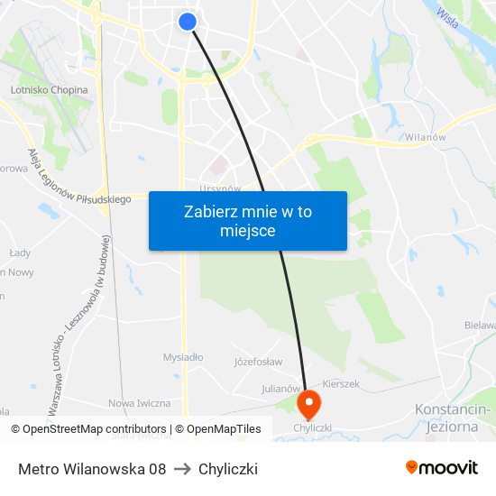 Metro Wilanowska 08 to Chyliczki map