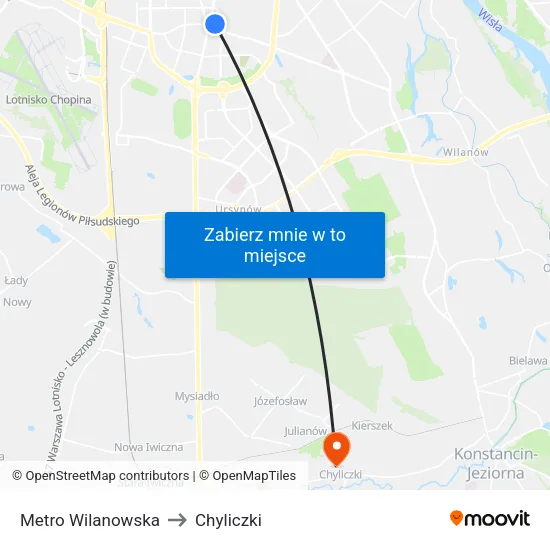Metro Wilanowska to Chyliczki map