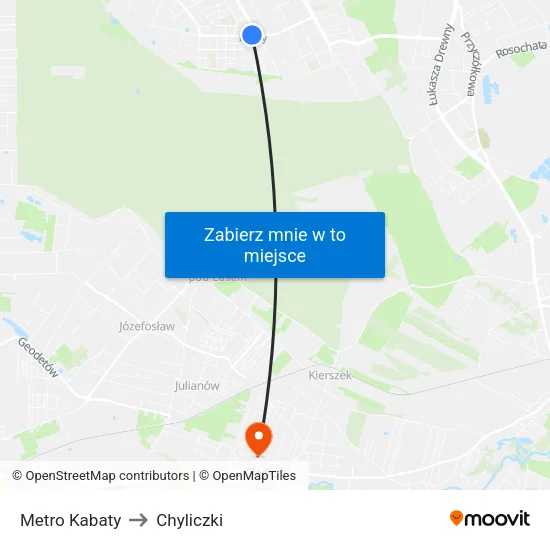 Metro Kabaty to Chyliczki map