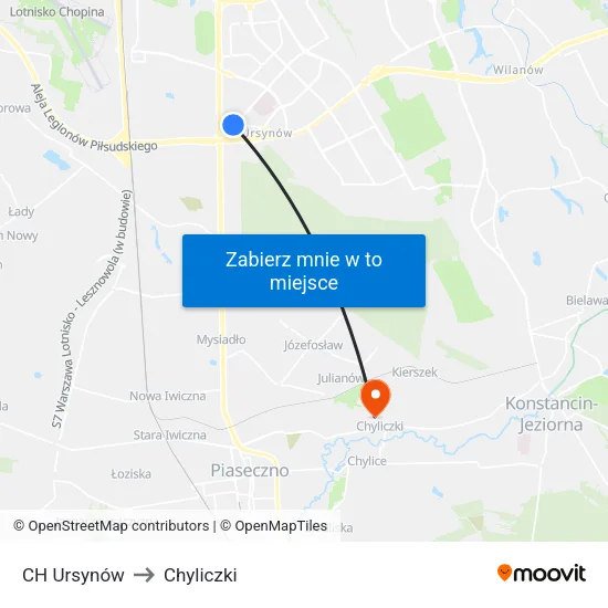 CH Ursynów to Chyliczki map