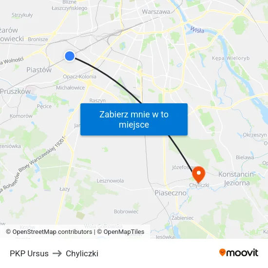 PKP Ursus to Chyliczki map