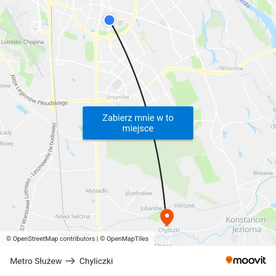 Metro Służew to Chyliczki map