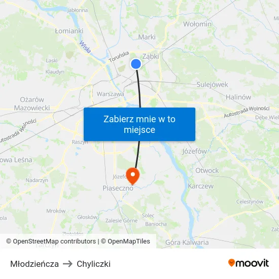 Młodzieńcza to Chyliczki map