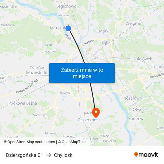 Dzierzgońska to Chyliczki map