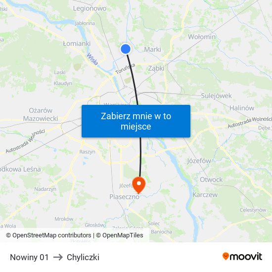 Nowiny to Chyliczki map