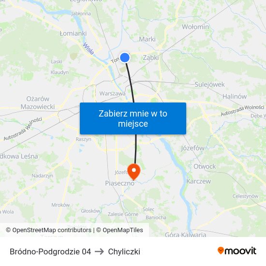 Bródno-Podgrodzie to Chyliczki map