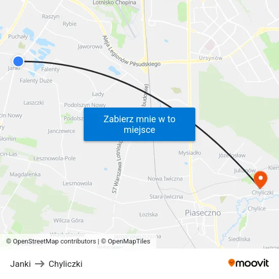 Janki to Chyliczki map