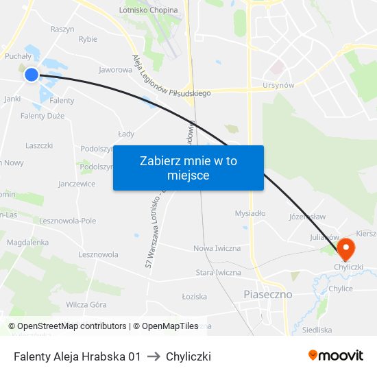 Falenty Aleja Hrabska to Chyliczki map