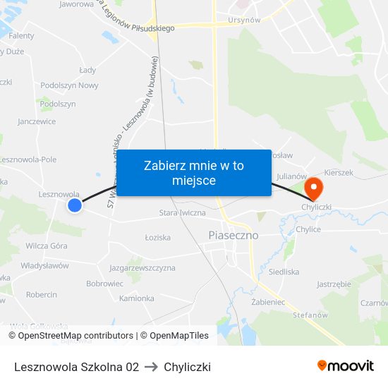 Lesznowola Szkolna to Chyliczki map