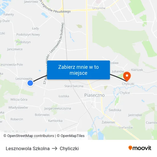 Lesznowola Szkolna to Chyliczki map