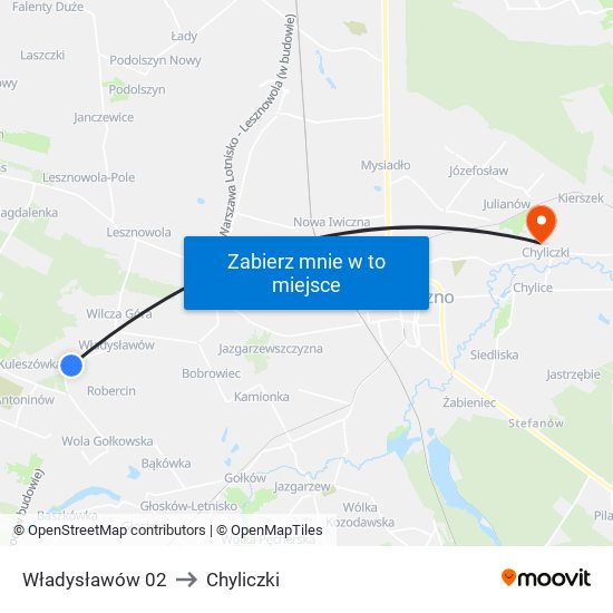 Władysławów to Chyliczki map