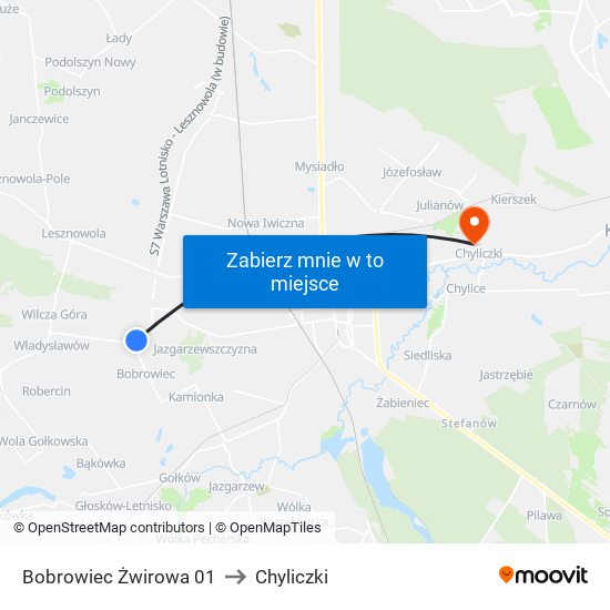 Bobrowiec Żwirowa 01 to Chyliczki map